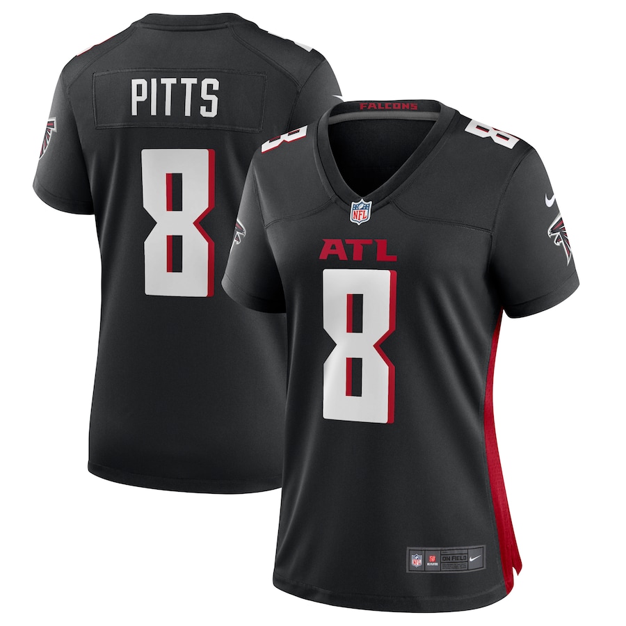 Custom Womens Atlanta Falcons #8 Kyle Pitts Nike Black 2021 NFL Draft First Round Pick Player Game Jersey->women nfl jersey->Women Jersey